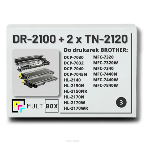 3-PAK Multibox 2x Toner + 1x Bęben do BROTHER TN2120 DR2100 zamiennik