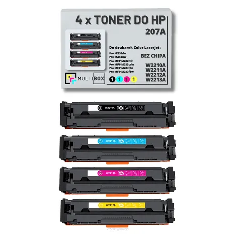 4-PAK Multibox Toner do HP 207A CMYK W2210A W2211A W2212A W2213A zamiennik BEZ CHIPA