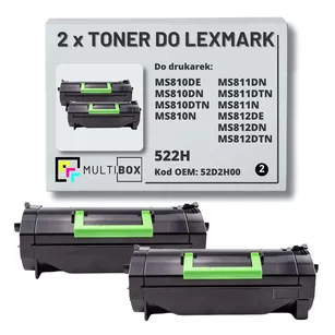 2-pak Toner do LEXMARK MS810 MS811 522H 52D2H00 2x25.0K Multibox zamiennik