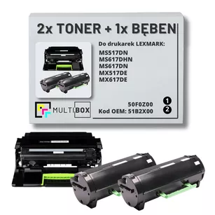 2x Toner + 1x Bęben do LEXMARK MS517 MS617 51B2X00 50F0Z00 2x20.0K/60K Multibox zamiennik