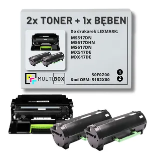 3-PAK Multibox 2x Toner + 1x Bęben do LEXMARK MS517 MS617 51B2X00 50F0Z00 2x20.0K/60K zamiennik