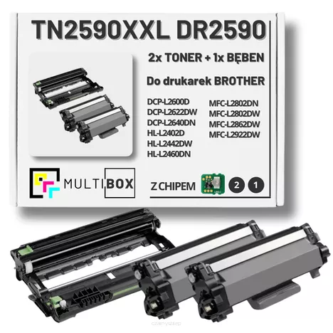 2x Toner do BROTHER TN2590XXL + 1x Bęben DR2590 3-pak Multibox zamiennik Z CHIPEM