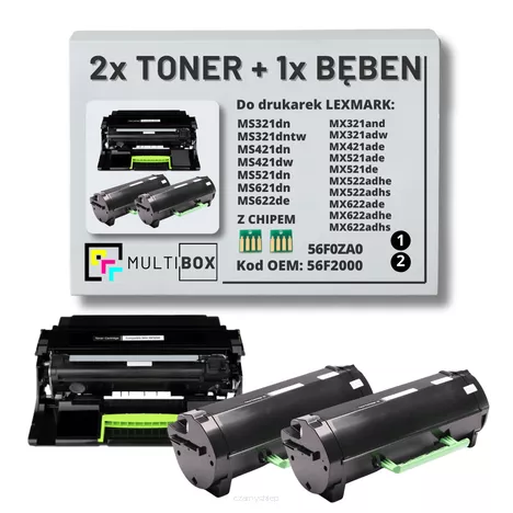 2x Toner + 1x Bęben do LEXMARK MS321 MS421 MS521 MS621 MX321 MX421 MX521 56F2000 56F0ZA0 2x6.0K/60.0K Multibox zamiennik