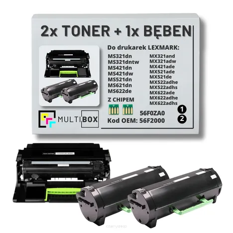 3-PAK Multibox 2x Toner + 1x Bęben do LEXMARK MS321 MS421 MS521 MS621 MX321 MX421 MX521 56F2000 56F0ZA0 2x6.0K/60.0K zamiennik