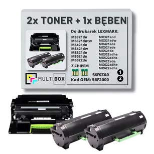 2x Toner + 1x Bęben do LEXMARK MS321 MS421 MS521 MS621 MX321 MX421 MX521 56F2000 56F0ZA0 2x6.0K/60.0K Multibox zamiennik