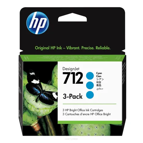 HP 712 tusz 3ED77A oryginalny cyan 3-pak