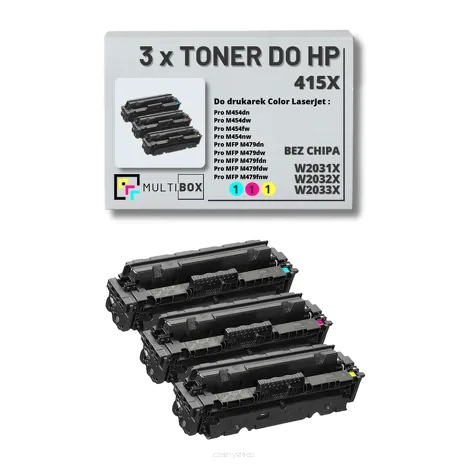 3-PAK Multibox Toner do HP 415X CMY W2031X W2032X W2033X zamiennik BEZ CHIPA