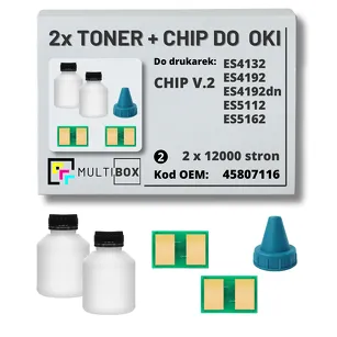 2-pak zestaw tonery + chipy V.2 do OKI ES4132 ES4192 ES5112 ES5162 45807116 2x12,0K Multibox