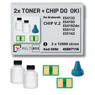 2-pak zestaw tonery + chipy V.2 do OKI ES4132 ES4192 ES5112 ES5162 45807116 2x12,0K Multibox