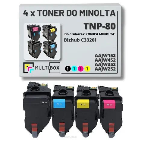 4-pak Toner do KONICA MINOLTA TNP-80 AAJW152 AAJW452 AAJW352 AAJW252 BIZHUB C3320i 13.0K/3x9.0K CMYK Multibox zamiennik