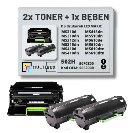 3-PAK Multibox 2x Toner + 1x Bęben do LEXMARK MS310 MS410 MS510 502H 50F2H00 50F0Z00 2x5.0K/60.0K zamiennik