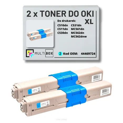 2-PAK Multibox Toner do OKI C510 C511 MC562 44469724 XL cyan zamiennik