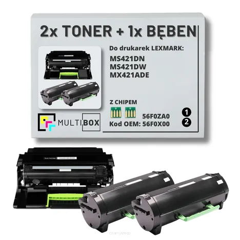 3-PAK Multibox 2x Toner + 1x Bęben do LEXMARK MS421 MX421 56F0X00 56F0ZA0 2x20.0K/60.0K zamiennik