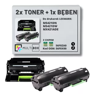 2x Toner + 1x Bęben do LEXMARK MS421 MX421 56F0X00 56F0ZA0 2x20.0K/60.0K Multibox zamiennik