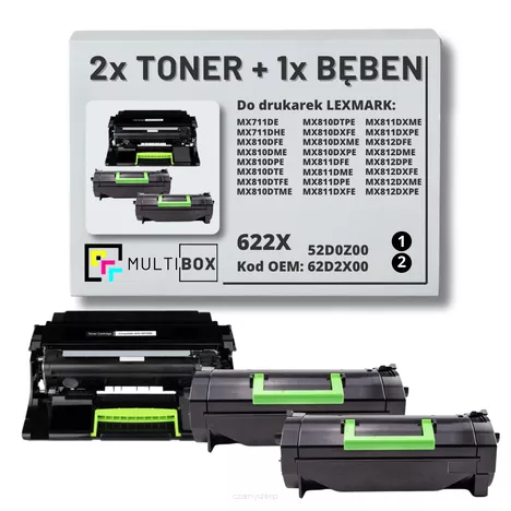 2x Toner + 1x Bęben do LEXMARK MX711 MX810 622X 62D2X00 52D0Z00 2x45.0K/100.0K Multibox zamiennik