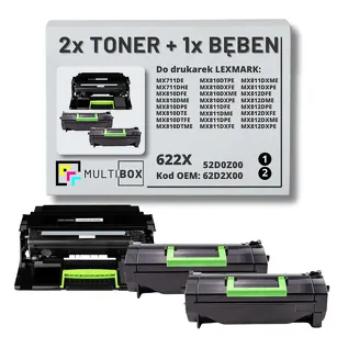 3-PAK Multibox 2x Toner + 1x Bęben do LEXMARK MX711 MX810 622X 62D2X00 52D0Z00 2x45.0K/100.0K zamiennik