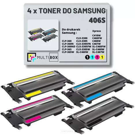 4-pak Toner do SAMSUNG 406S CLP360 CLX3305 Xpress C410 1.5K/1K CMYK Multibox zamiennik