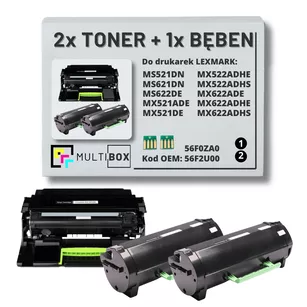 2x Toner + 1x Bęben do LEXMARK MS521 MS621 MS622 MX521 MX522 MX622 56F2U00 56F0ZA0 2x25.0K/60.0K Multibox zamiennik