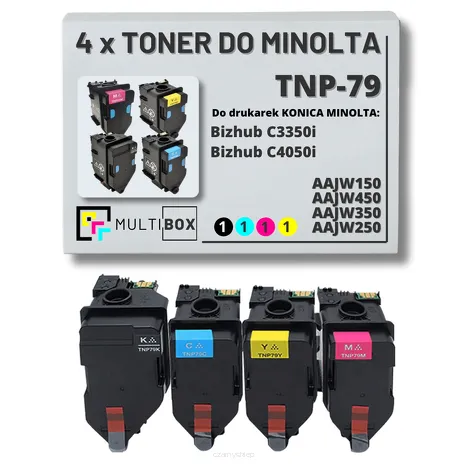 4-pak Toner do KONICA MINOLTA TNP-79 AAJW150 AAJW450 AAJW350 AAJW250 BIZHUB C3350i 4050i 13.0K/3x9.0K CMYK Multibox zamiennik