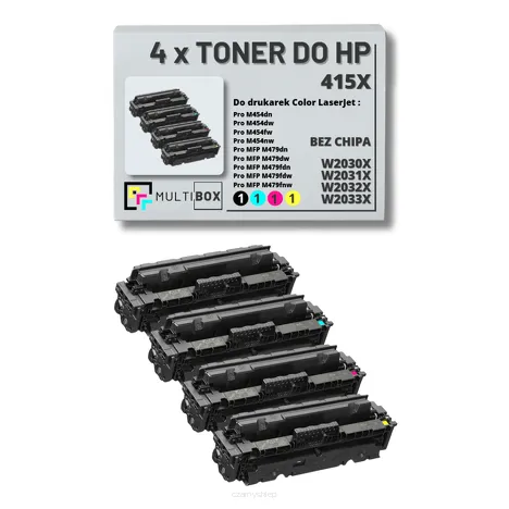 4-PAK Multibox Toner do HP 415X CMYK W2030X W2031X W2032X W2033X zamiennik BEZ CHIPA