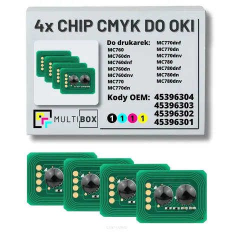 4-pak zestaw Chipów CMYK do OKI MC760 MC770 MC780 8,0K/3x6,0K Multibox