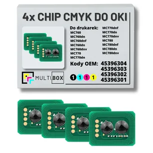 4-pak zestaw Chipów CMYK do OKI MC760 MC770 MC780 8,0K/3x6,0K Multibox