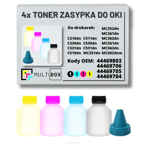 4-pak zestaw tonery zasypki do OKI C310 C330 C331 C530 C531 C510 C511 MC351 MC352 MC361 MC362 MC561 MC562 3,5K/3x2,0K Multibox