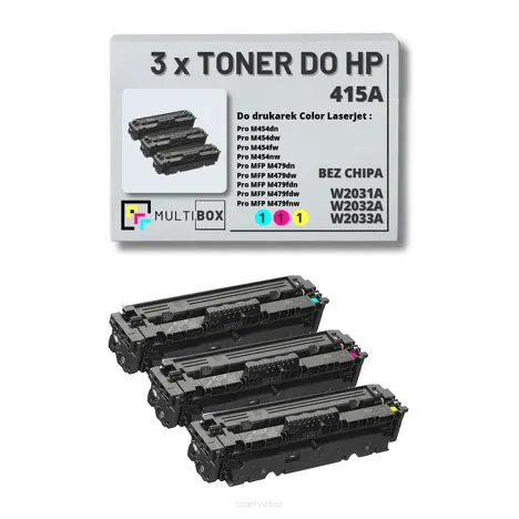3-PAK Multibox Toner do HP 415A CMY W2031A W2032A W2033A zamiennik BEZ CHIPA