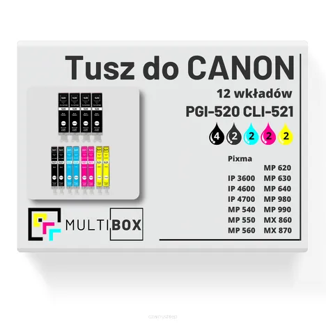 Tusz do CANON PGI-520 CLI-521 12-pak black pigment / black / cyan / magenta / yellow zamiennik Multibox