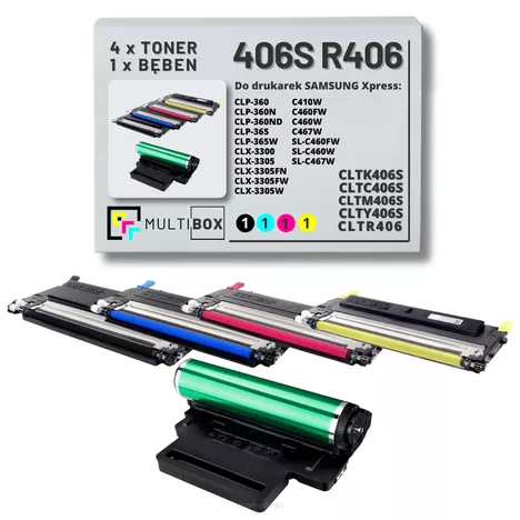 4x Toner + 1x Bęben do SAMSUNG 406S CLT-R406 CLP360 CLX3305 Xpress C410 1.5K/1K/16K CMYK 5-pak Multibox zamiennik