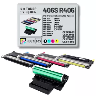 4x Toner + 1x Bęben do SAMSUNG 406S CLTR406 CLP360 CLX3305 Xpress C410 1.5K/1K/16K CMYK 5-pak Multibox zamiennik