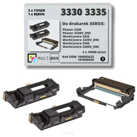 2x Toner + 1x Bęben do XEROX 3330 3335 106R03623 101R00555 2x15K/30K 3-pak Multibox zamiennik