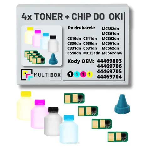 4-pak zestaw tonery + chipy do OKI C310 C330 C331 C530 C531 C510 C511 MC351 MC352 MC361 MC362 MC561 MC562 3,5K/3x2,0K Multibox