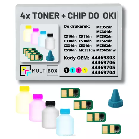 4-pak zestaw tonery + chipy do OKI C310 C330 C331 C530 C531 C510 C511 MC351 MC352 MC361 MC362 MC561 MC562 3,5K/3x2,0K Multibox