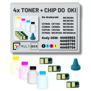 4-pak zestaw tonery + chipy do OKI C310 C330 C331 C530 C531 C510 C511 MC351 MC352 MC361 MC362 MC561 MC562 3,5K/3x2,0K Multibox