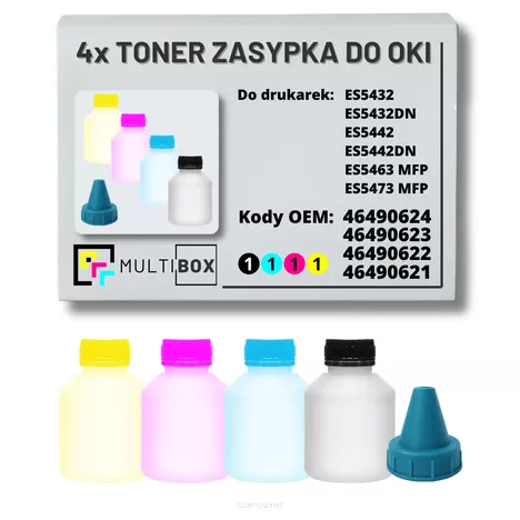 4-pak zestaw tonery zasypki do OKI ES5432 ES5442 ES5463 ES5473 7,0K/3x6,0K Multibox