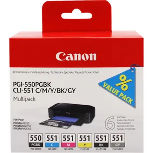 Canon Tusz PGI550 CLI551 6496B005 PGBK/C/M/Y/BK/GY oryginalny 6-pak