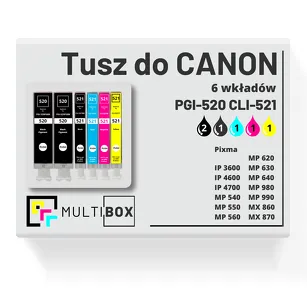 Tusz do CANON PGI-520 CLI-521 6-pak black pigment / black / cyan / magenta / yellow zamiennik Multibox