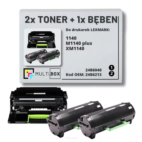 2x Toner + 1x Bęben do LEXMARK M1140 XM1140 24B6213 24B6040 2x10.0K/60.0K Multibox zamiennik