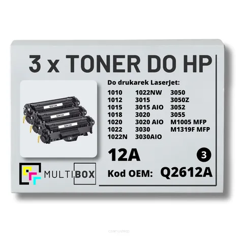 3-PAK Multibox Toner do HP Q2612A 12A 1010 1012 Zamiennik