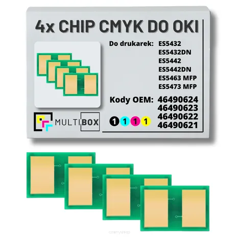 4-pak zestaw Chipów CMYK do OKI ES5432 ES5442 ES5463 ES5473 7,0K/3x6,0K Multibox