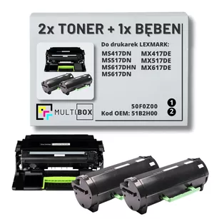 2x Toner + 1x Bęben do LEXMARK MS417 MS517 51B2H00 50F0Z00 2x8,5.0K/60.0K Multibox zamiennik