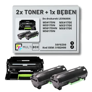 3-PAK Multibox 2x Toner + 1x Bęben do LEXMARK MS417 MS517 51B2H00 50F0Z00 2x8,5.0K/60.0K zamiennik