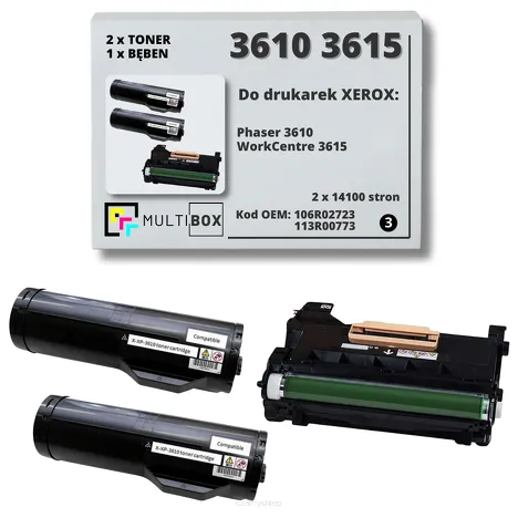 3-PAK Multibox 2x Toner + 1x Bęben do XEROX 3610 3615 106R02723 113R00773 2x14.1K/85.0K zamiennik