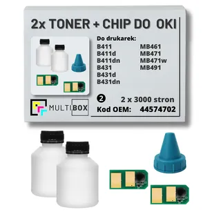 2-PAK Multibox Tonery + chipy do OKI B411 B431 MB461 MB471 MB491 MB491 44574702 2x3,0K